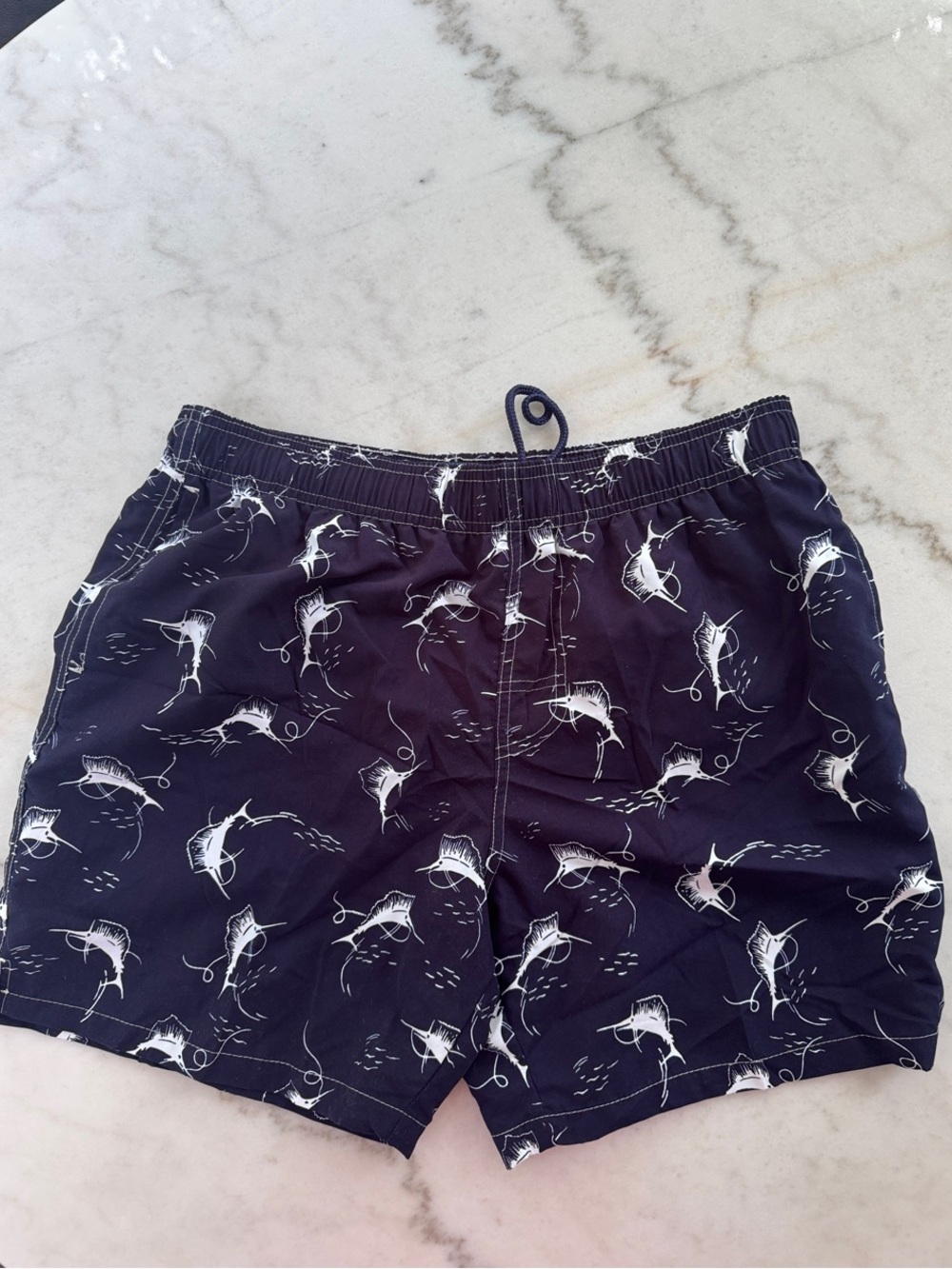 Men's Navy Fish-Print Swim Trunks
